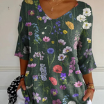 Vibrant Spring Botanical Garden Pattern Printed Women's Casual Pullover Knit