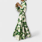 Mabella | Green Maxi Dress with Long Sleeves and V-Neck