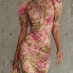 Fiora | Romantic Vintage Rose Puff Sleeve Maxi Dress