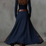Leonora | Vintage Long Dress in Navy Blue Suede Check (Includes Belt)