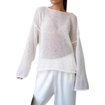 BRISEIS™ – Airy Hollow-Out Flare-Sleeve Knit Sweater