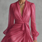 Mosi | Elegant Chiffon V-Neck Tie-Waist Long Dress