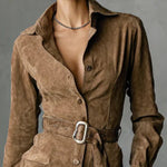 Wrenley | Suede Belted Shirt Dress
