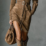 Wrenley | Suede Belted Shirt Dress