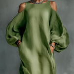 Anika | Green Off-Shoulder Puff Sleeve Maxi Dress