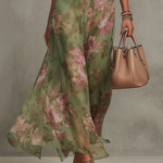 Alyna | Green Floral Chiffon Halter Maxi Dress