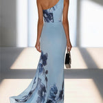 Victoria | Satin Ink Print Off-Shoulder Maxi Dress