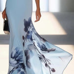 Victoria | Satin Ink Print Off-Shoulder Maxi Dress