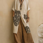 Margaret | Dark Gray & Brown Tribal Print Three-Piece Set