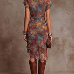 Judy | Bohemian Abstract V-Neck Pleated Midi Dress