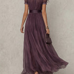 Flavia | Elegant Purple Chiffon Keyhole Maxi Dress
