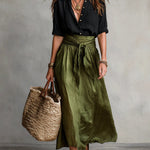 Grace | Black Top & Olive Midi Skirt Set