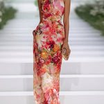 Lavinia | Red Chiffon Floral Sleeveless Maxi Dress
