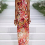 Fae | Red Chiffon Floral Sleeveless Maxi Dress