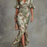 Kerry | Ruched Floral Slit Dress