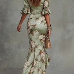 Kerry | Ruched Floral Slit Dress