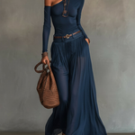 Carol | Navy One-Shoulder Top and Skirt Two-Piece Set (+ Free Belt)