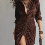 Zara | Buttoned Pleated Velvet Midi Dress