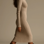 Melanie | Beige Ribbed Knit Lapel Midi Dress
