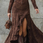 Melissa | Brown Retro Long Dress