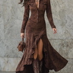 Melissa | Brown Retro Long Dress