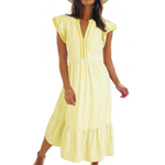 BLYTHE™ – Striped Ruffle Cap Sleeve Midi Dress