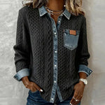 Ashley | Patchwork Knit Top with Denim Details