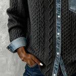 Ashley | Patchwork Knit Top with Denim Details