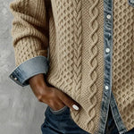 Ashley | Patchwork Knit Top with Denim Details