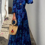 Francesca - Long dress with floral print and off-the-shoulder sleeves