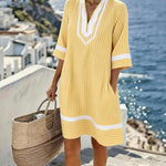 V-Neck Short Sleeve Striped Dress