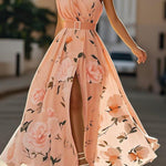 Julie | Light Green Floral Chiffon One-Shoulder Maxi Dress