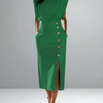 Olena | Elegant Button Midi Dress
