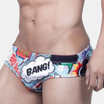 Mens Printing Drawstring Sexy Bikini Swim Briefs