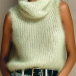 ElevenOra Chic Vintage Light Green Cowl Collar Sleeveless Fuzzy Ribbed Knit Tank Top