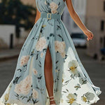 Lyla | Light Green Floral Chiffon One-Shoulder Maxi Dress