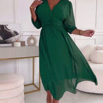 Emmaline | V-Neck Solid Color Waist Dress