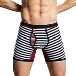 Men's Fly Front with Pouch Striped Cotton Boxer Briefs
