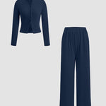 FLORLIE™ - Women’s Ribbed Crop Top & Elastic Waist Pants Casual Set