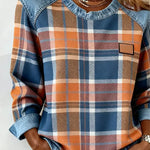 Blue | Sweatshirt with Checkered Patchwork