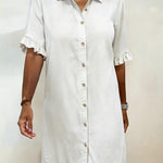 Belinda| Comfortable denim dress with flattering ruching