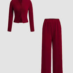 FLORLIE™ - Women’s Ribbed Crop Top & Elastic Waist Pants Casual Set