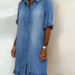 Belinda| Comfortable denim dress with flattering ruching