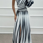 Shiloh - Elegant Striped Maxi Dress with One Shoulder