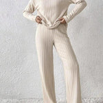 SUMMER™ - Casual V-Neck Long Sleeve Top & Straight Leg Lounge Pants Set