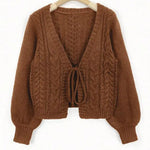 ALICIA™ - Casual Drop Shoulder Long Sleeve Cardigan Tie Front V-Neck Knitwear