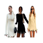 SARAH™ - Elegant Colorblock Wave Hem A-Line Long Sleeve Dress