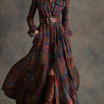 Monica | Brown Plaid Maxi Dress (With Belt)