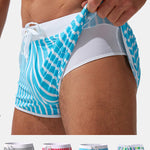 Mens Striped Quick Dry Lining Swim Trunks
