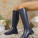 MINDA™ - Knee-High Motorcycle Boots for Women Smooth PU Leather Zipper Boots